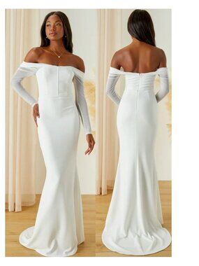 Lulus Forever Remarkable White Bustier Off-the-Shoulder Maxi Dress Large New